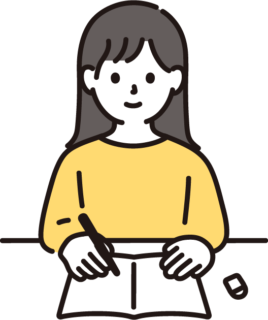 女子学生が勉強しているイラスト